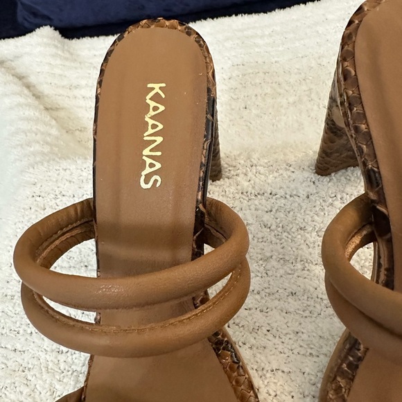 Kaanas Tan Snake Print Heeled Sandals - Picture 9 of 13